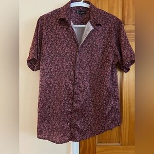 Men's Floral Short Sleeve Shirt - Maroon